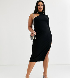 Платье миди с одним рукавом ASOS DESIGN Curve-Кремовый