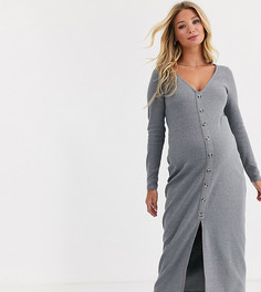 Платье макси из вафельного трикотажа на пуговицах ASOS DESIGN Maternity-Серый