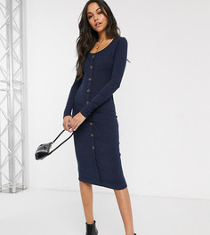 Платье миди в рубчик на пуговицах Brave Soul Tall-Темно-синий