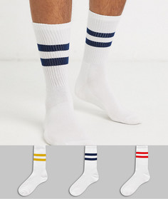 3 пары белых носков с полосками New Look-Мульти