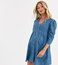 Синее джинсовое чайное платье ASOS DESIGN Maternity-Синий