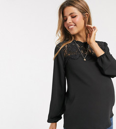 Черная блузка с кружевной вставкой New Look Maternity-Черный