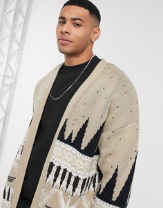 Вязаный кардиган с узором ASOS DESIGN-Бежевый