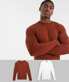 Футболка с длинным рукавом и круглым вырезом ASOS DESIGN - Набор из 2 шт. со скидкой-Мульти