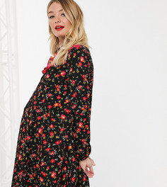 Черное свободное платье-рубашка с цветочным принтом ASOS DESIGN Maternity-Мульти