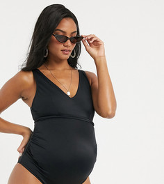 Черный слитный купальник с поясом ASOS DESIGN Maternity