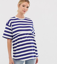 Синяя свободная футболка в полоску ASOS DESIGN Maternity-Белый