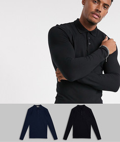 2 обтягивающих поло из органического хлопка пике с длинными рукавами ASOS DESIGN - Набор со скидкой-Мульти