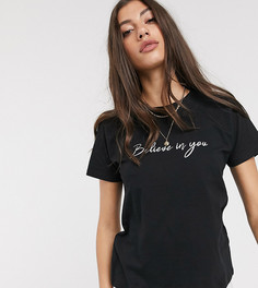 Футболка из органического хлопка с принтом "believe in you" ASOS DESIGN Tall-Черный