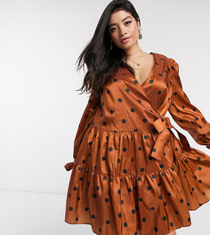 Свободное платье из тафты в горошек с запахом ASOS DESIGN Curve-Мульти