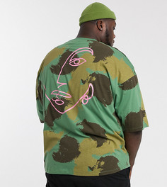 Oversize-футболка из органического хлопка с камуфляжным принтом ASOS DESIGN Plus-Зеленый