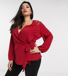 Красная блузка с запахом и кружевными вставками Simply Be-Черный