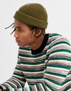 Маленькая шапка-бини цвета хаки в крупный рубчик ASOS DESIGN-Зеленый