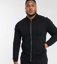 Черная трикотажная куртка Харрингтон с серебристыми молниями ASOS DESIGN Plus-Черный