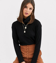 Черный топ в рубчик с высоким воротником ASOS DESIGN Tall