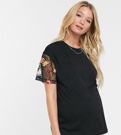 Двухслойная футболка с вышивкой на рукаве ASOS DESIGN Maternity nursing-Черный