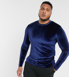 Темно-синяя велюровая футболка с длинными рукавами ASOS DESIGN Plus-Темно-синий