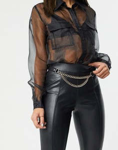 Черный ремень с золотистыми цепочками Topshop