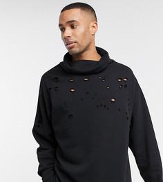 Свободный рваный свитшот с широким вырезом ASOS DESIGN Tall-Черный