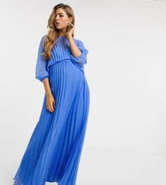 Плиссированное платье макси с поясом и пышными рукавами на манжетах ASOS DESIGN Maternity-Синий