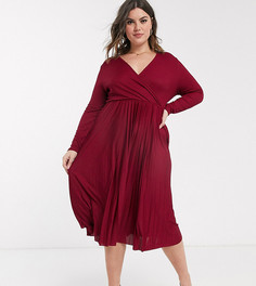 Бордовое платье миди с запахом River Island Plus-Красный