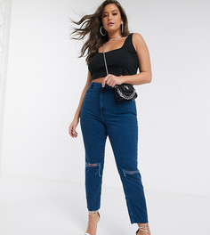 Ярко-синие узкие джинсы в винтажном стиле с рваной отделкой и завышенной талией ASOS DESIGN Curve-Синий
