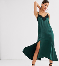 Атласное платье-комбинация миди изумрудного цвета Y.A.S Tall-Зеленый