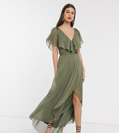 Платье макси с кейпом и завязками на плечах ASOS DESIGN Tall-Зеленый