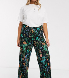 Широкие брюки с цветочным принтом ASOS DESIGN Curve-Черный