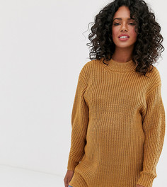 Трикотажное платье мини в рубчик с круглым вырезом ASOS DESIGN Maternity-Светло-бежевый