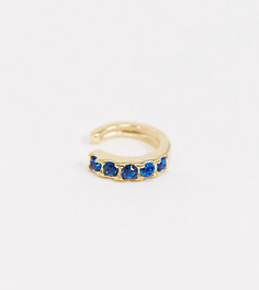 Серьга-кафф из позолоченного серебра с синими камнями ASOS DESIGN-Золотой