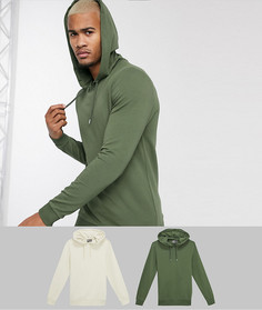 Набор из 2 худи обтягивающего кроя бежевого цвета и цвета хаки ASOS DESIGN-Мульти