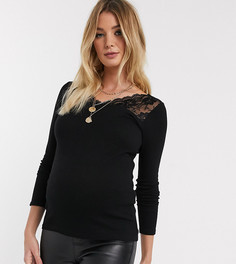 Черный трикотажный топ с кружевом Mamalicious maternity Mama.Licious