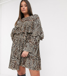 Свободное платье с плиссировкой и леопардовым принтом Missguided Plus-Мульти