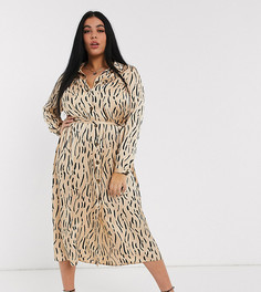 Атласное платье-рубашка миди со звериным принтом ASOS DESIGN Curve-Мульти
