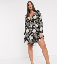 Атласное платье мини с платочным принтом Missguided Plus-Мульти