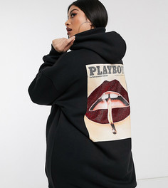 Черное платье-худи с принтом Missguided Plus Playboy-Черный