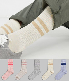 Набор из 5 пар спортивных носков в крапинку розового и желтого цвета ASOS DESIGN-Мульти