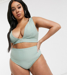 Зеленые фактурные плавки бикини с завышенной талией ASOS DESIGN curve-Зеленый