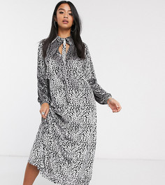 Бархатное платье миди с серебристым звериным рисунком и завязкой ASOS DESIGN Petite-Мульти