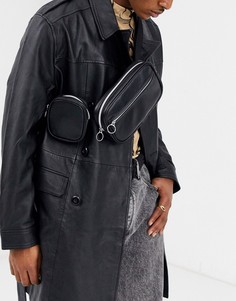 Черная сумка-кошелек через плечо из искусственной кожи с отделениями ASOS DESIGN-Черный
