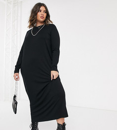 Черное платье-футболка макси с длинными рукавами ASOS DESIGN Curve-Черный