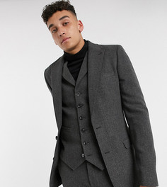Темно-серый супероблегающий пиджак с добавлением шерсти в "елочку" ASOS DESIGN Tall