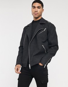 Черная байкерская куртка из искусственной замши ASOS DESIGN-Черный