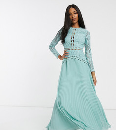 Кружевное платье макси со вставками и плиссированной юбкой ASOS DESIGN-Синий
