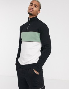 Свитшот в стиле колор блок с короткой молнией и вставками на груди ASOS DESIGN-Черный