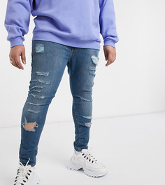 Синие стретчевые джинсы с рваной отделкой и напылением ASOS DESIGN Plus-Синий