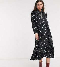 Платье-рубашка миди в черный горошек Topshop-Мульти