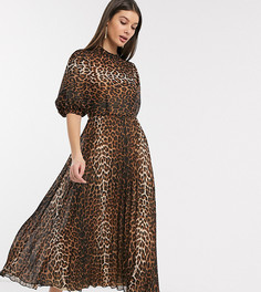 Платье миди с леопардовым принтом и высоким воротником ASOS DESIGN Tall-Мульти