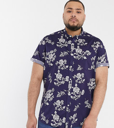 Темно-синяя рубашка классического кроя с цветочным принтом ASOS DESIGN Plus-Темно-синий